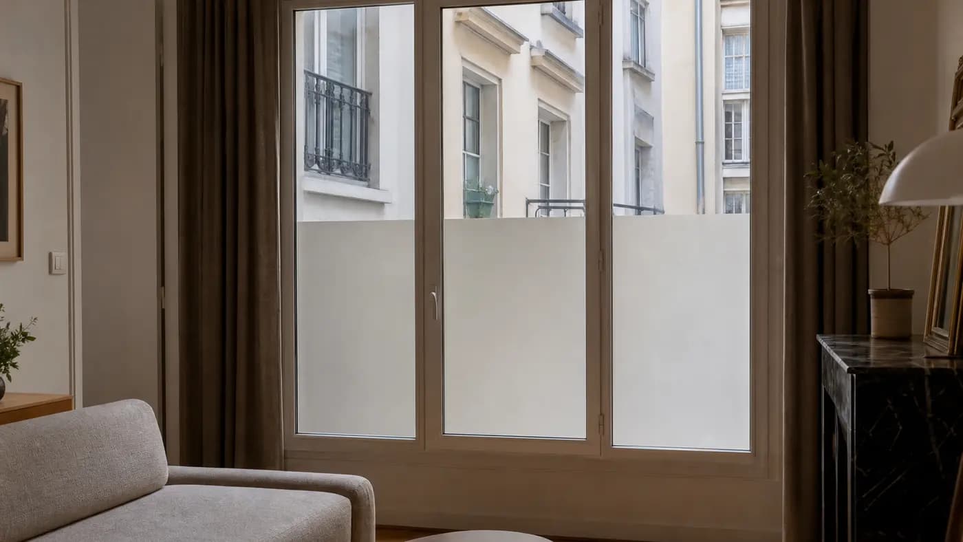 Appartement parisien avec film d'intimité sur fenêtre