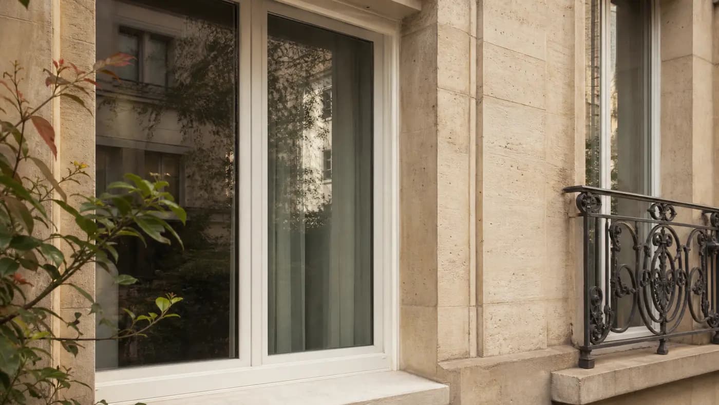 Fenêtre parisienne renforcée par film de sécurité en appartement
