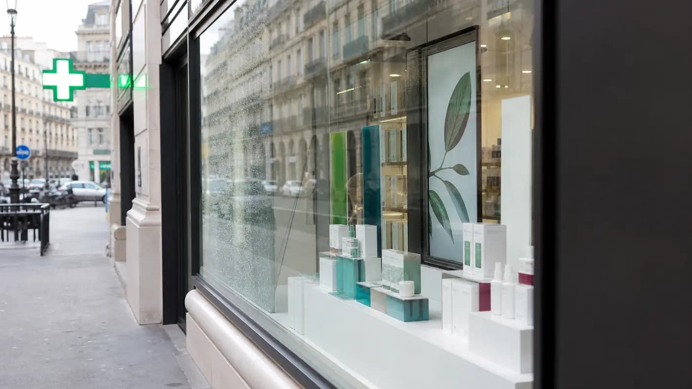Vitrine commerciale parisienne protégée par film anti-effraction