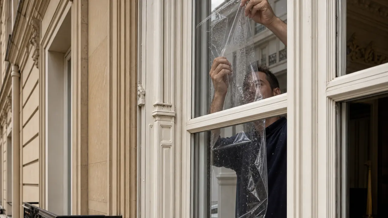 Film solaire haussmannien : moulures et menuiseries intactes