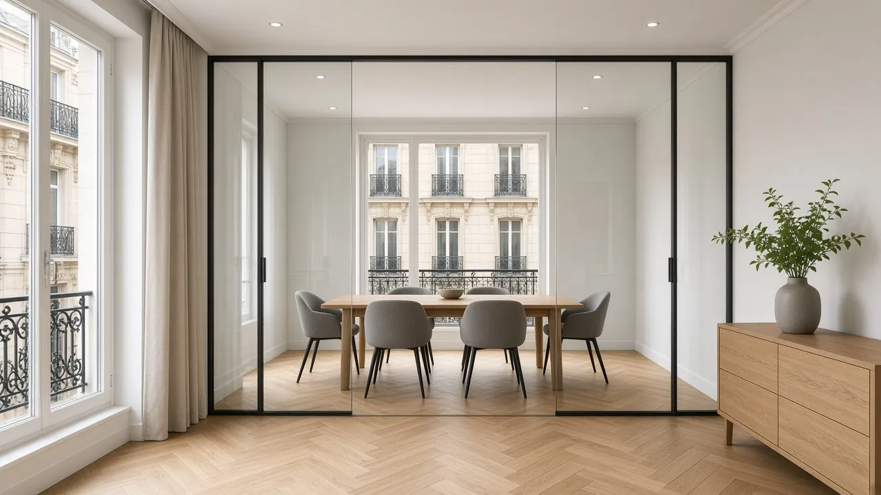 Salle de réunion parisienne avec cloison vitrée PDLC transparente